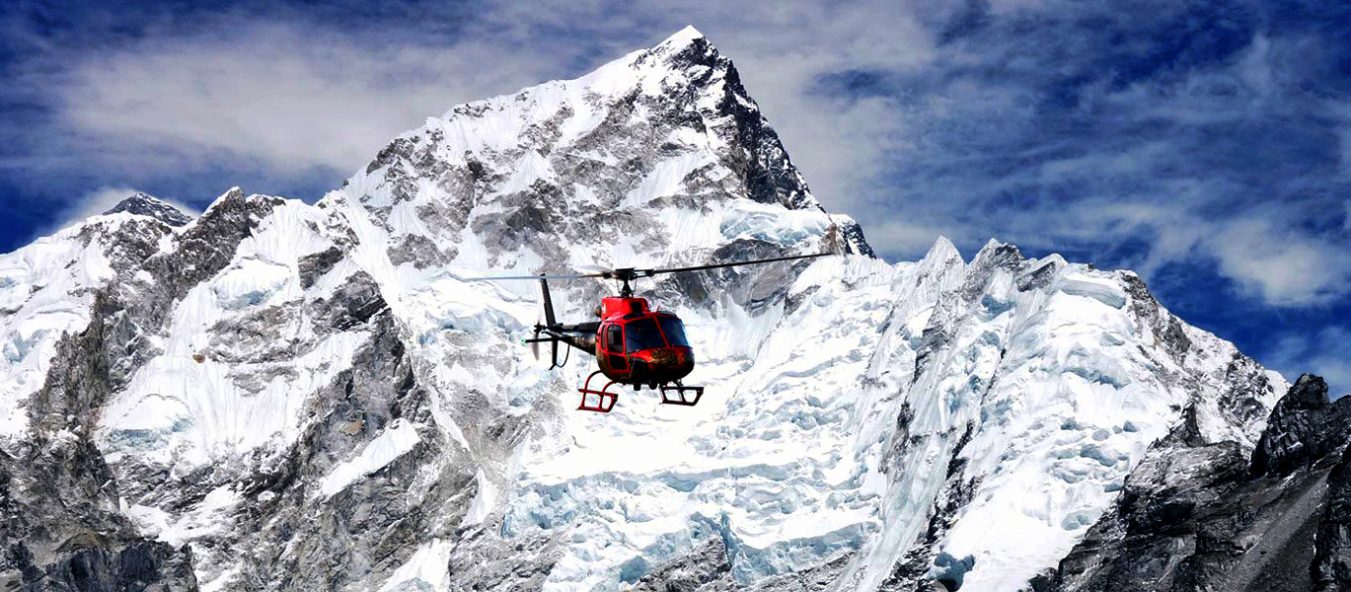 Helicopter flying over Himalayas