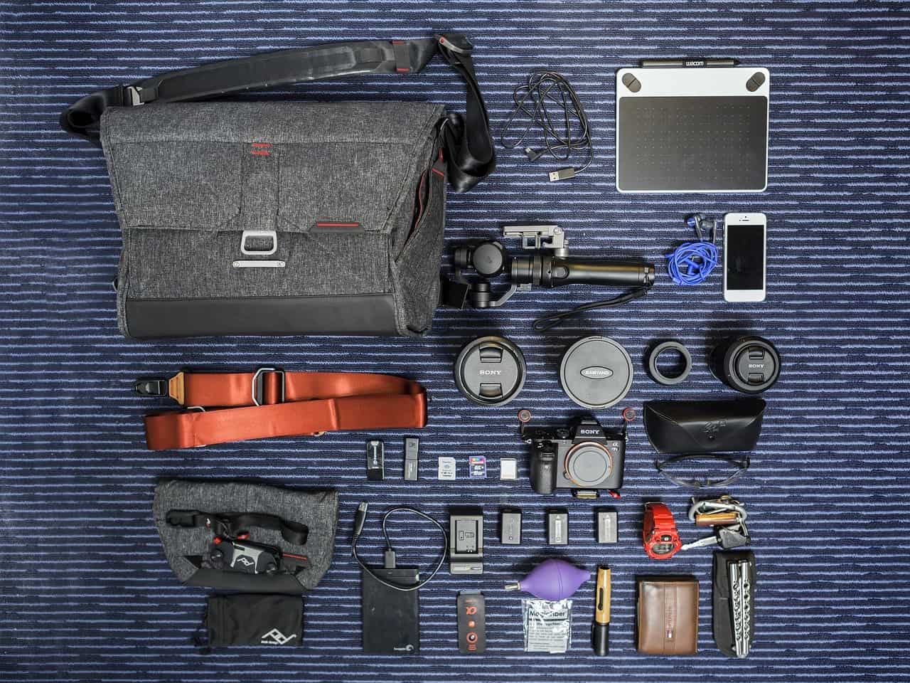 Essential Gear: Camera, Electronics, and Travel Tools Inside a Trekking Bag
