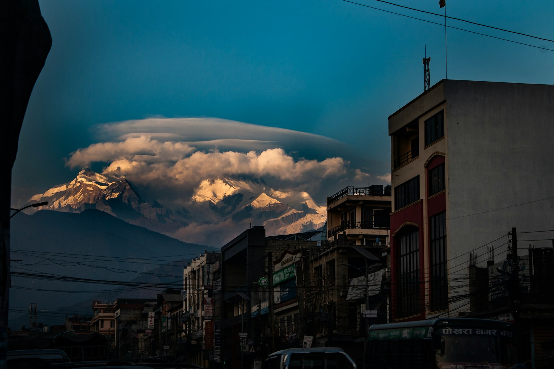 Mountain Range behind a village