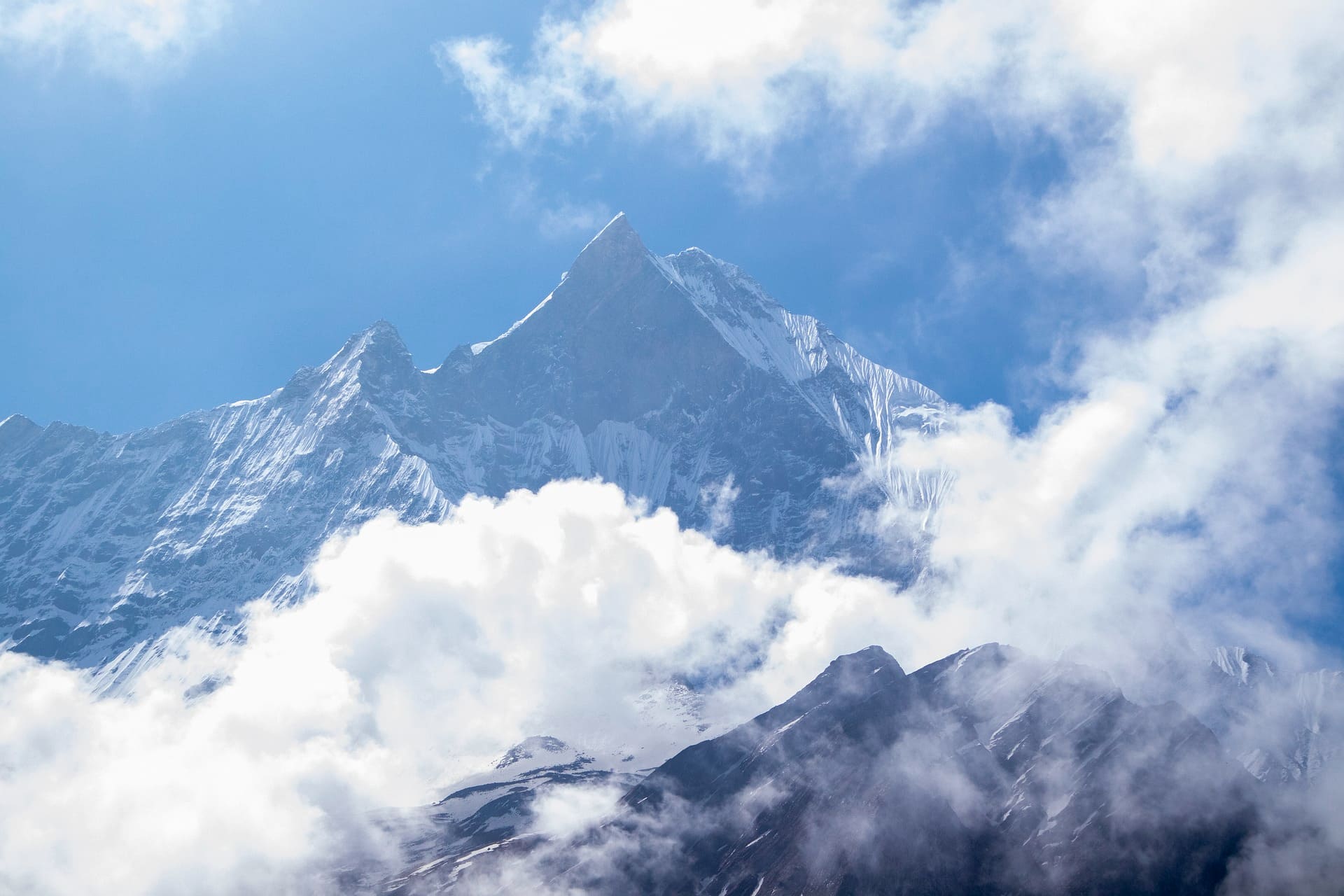 Mount Everest surrounded by clouds